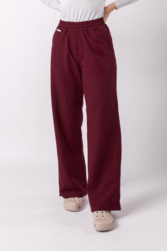 Spodnie medyczne damskie Wide Leg Bordo