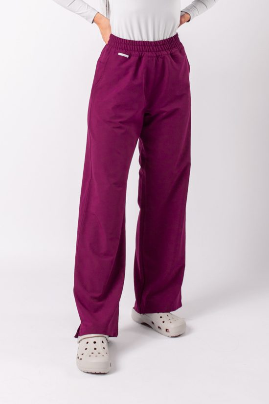 Spodnie medyczne damskie Wide Leg Plum Red